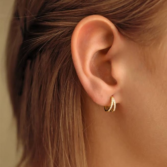 RACHEL ZOE Gold Plated CZ Sterling Silver Huggie Hoop Earrings NIB $120 - Picture 1 of 11